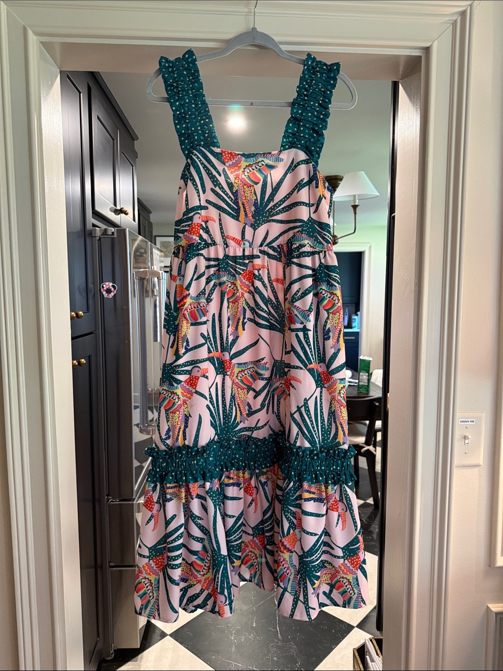 Crosby Bird/Palm Print Maxi Dress, Small
